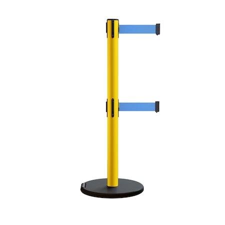 Montour Line Retractable Belt Dbl Rolling Stanchion 2.5ft Yellow Post 11ft. Lt Blu P400DRL-YW-LBL-110